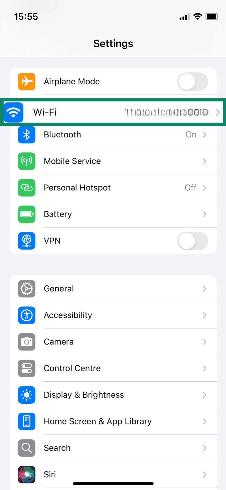 iPhone Settings screen.