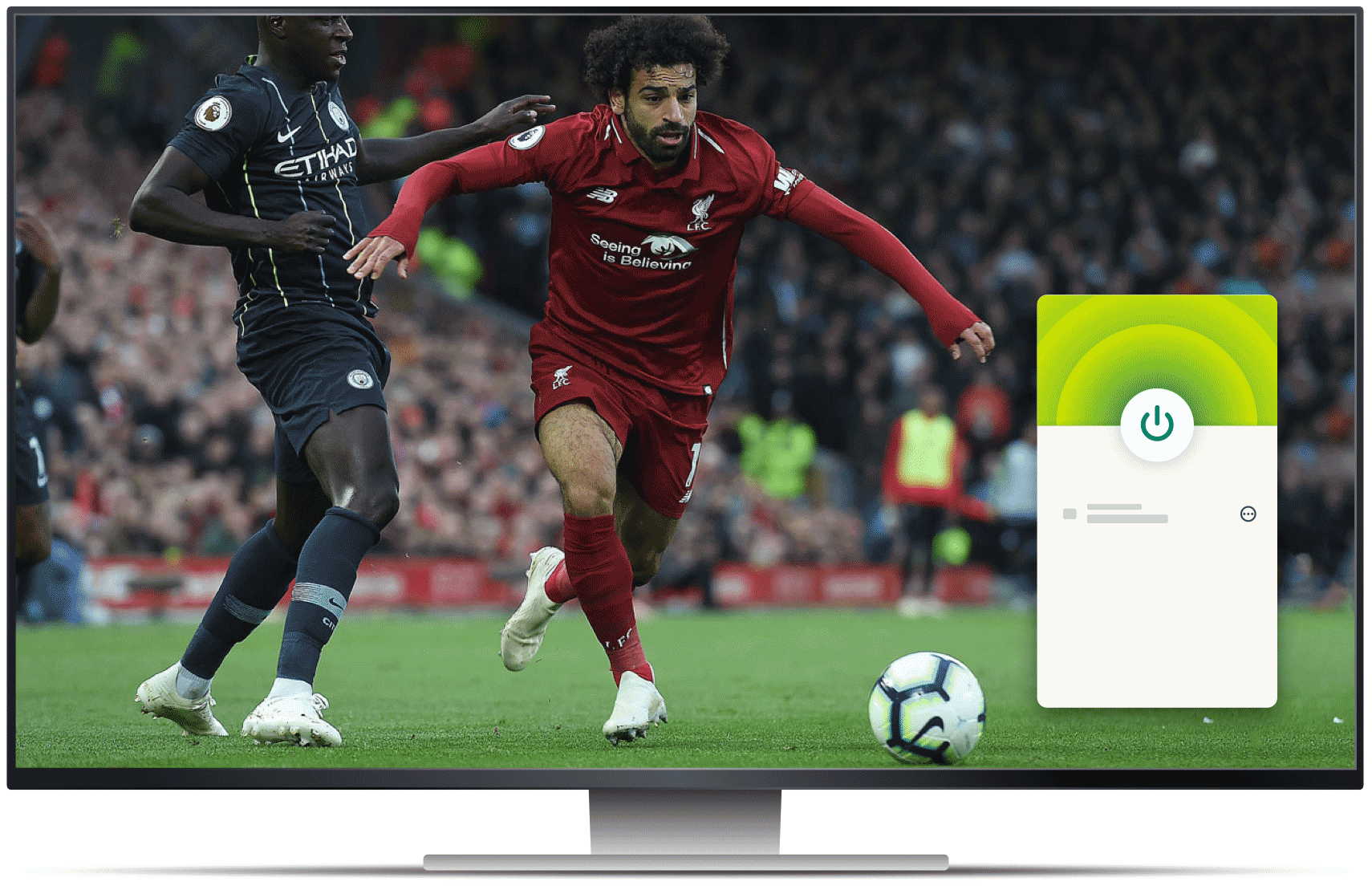 Monitor da tavolo con beIN Sports con la app VPN e calcio in streaming.