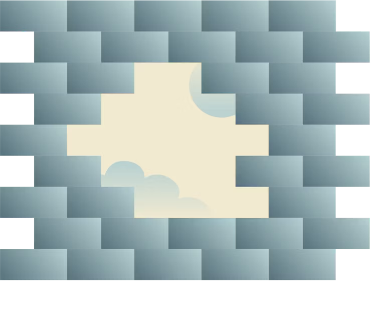 Breached brick wall.