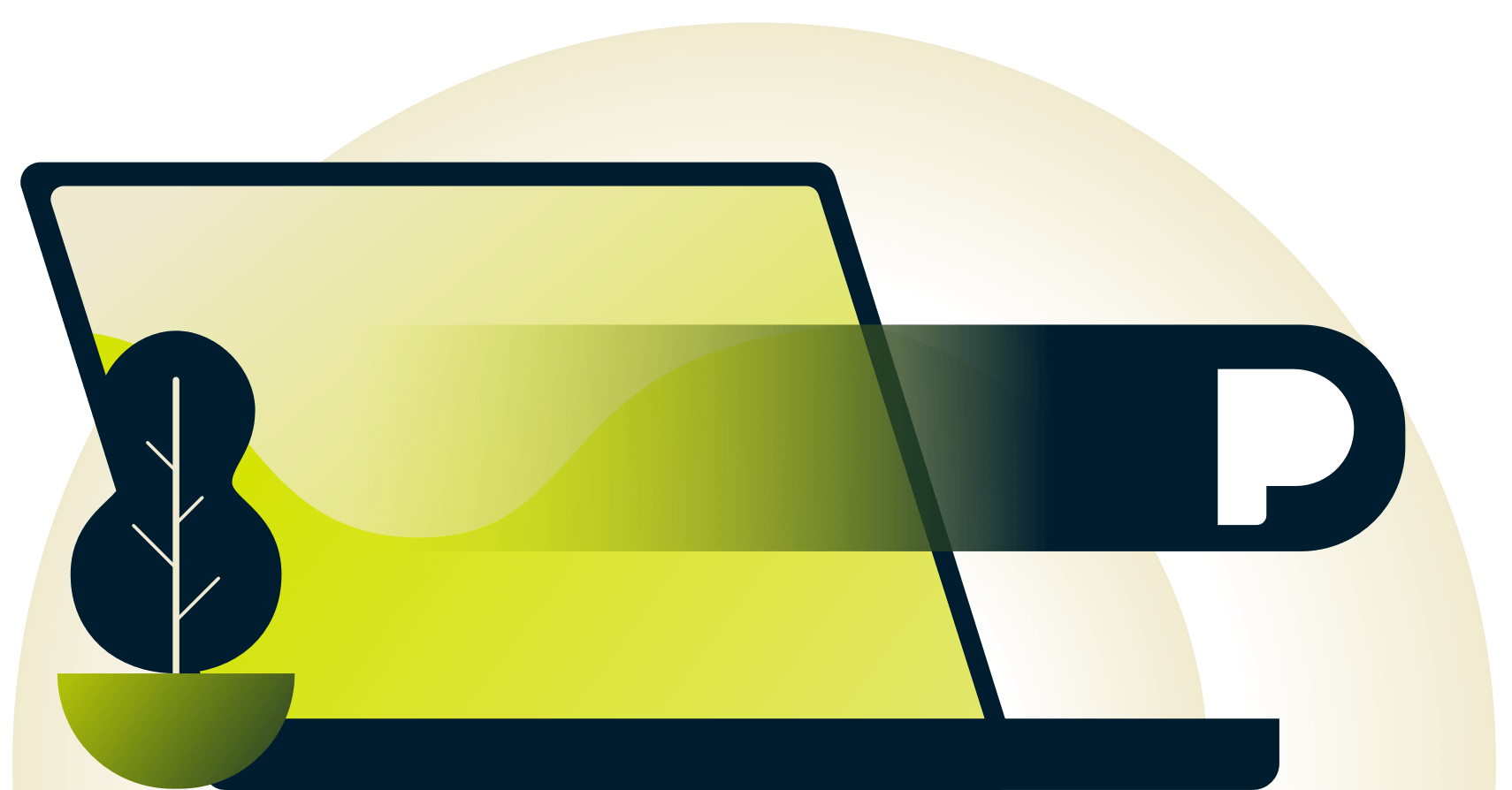 Gesture icon with pandora icon going past a laptop