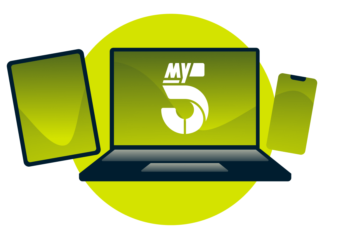 A variety of devices with the My5 logo.