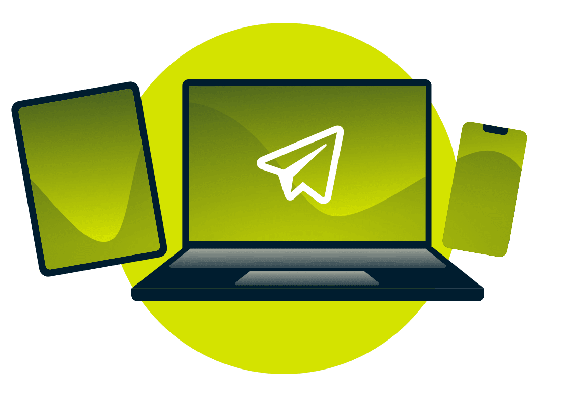 Logo Telegram na laptopie, telefonie i tablecie.