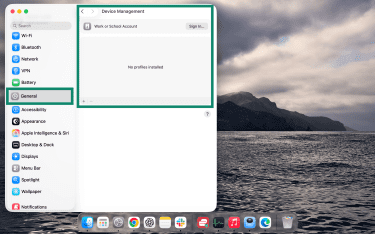 Device Management under General in Mac's System Settings.