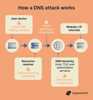 Flow diagram showing how DNS attack works.