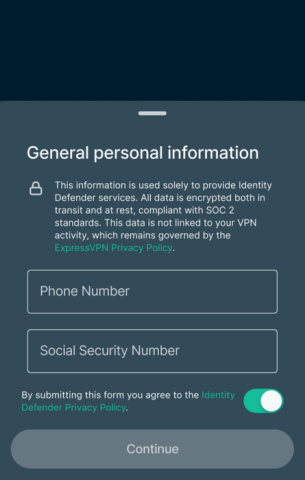 The Credit Scanner setup page, displaying the fields to provide personal information to be watched.